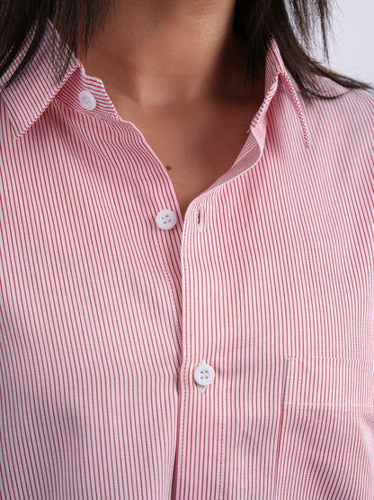 Red Striped Oyster Shirt in Cotton